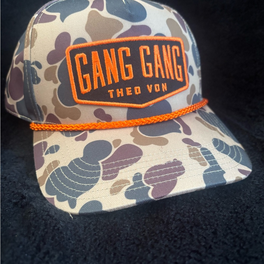 Gang Gang Theo Von Camo Trucker Hat - Orange Patch